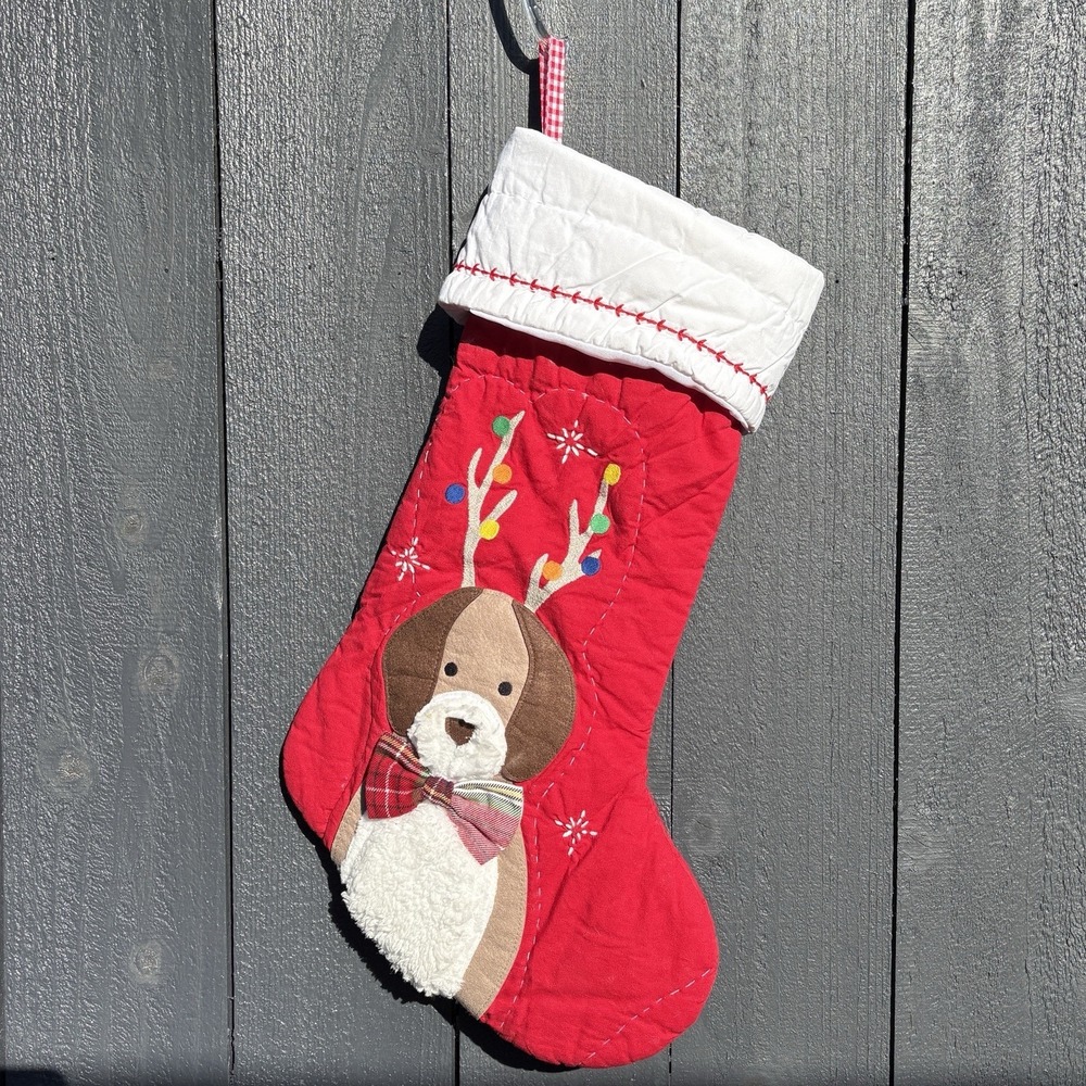 Pottery Barn Dog Bow Tie Christmas Stocking Holiday Quilted Hook No Monogram